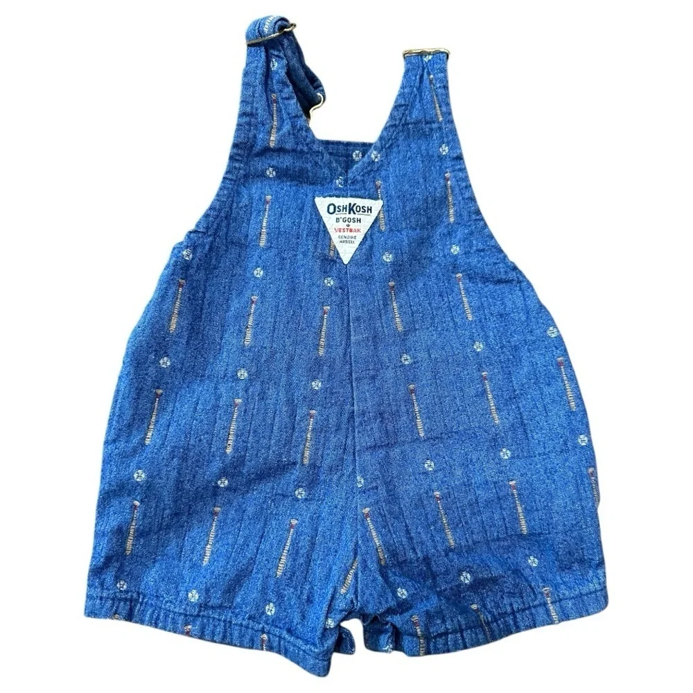 OshKosh B’Gosh Vestbak Vtg 3/6M Denim Baseball Embroidered Balls Bats Overalls